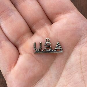 Vintage 925 Sterling Silver "U.S.A." Patriotic America Pendant Bracelet Charm